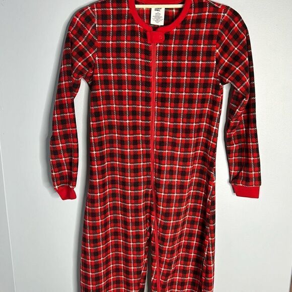 Lands End Kids Footed Pajamas Sz 12 Rich Red Field Check - Picture 1 of 6